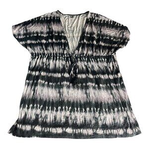 Joe Boxer Womens Tie Dye Camisole Blouse Size 1X/2X Black & Gray V-Neck Tassels‎